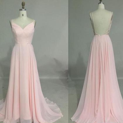 Pretty Pink Sexy Open Back Straps Prom Dresses..