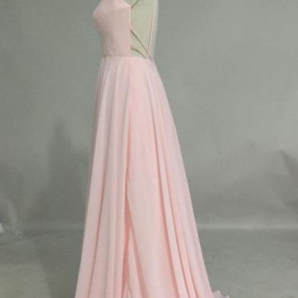 Pretty Pink Sexy Open Back Straps Prom Dresses..