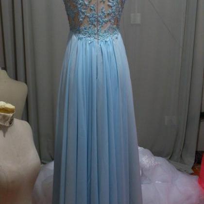Blue Prom Dresses,a-line Prom Dress,lace Prom..