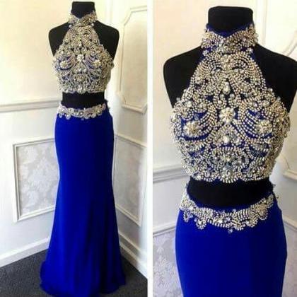 Royal Blue Prom Dresses,2 Piece Prom Gowns,2..