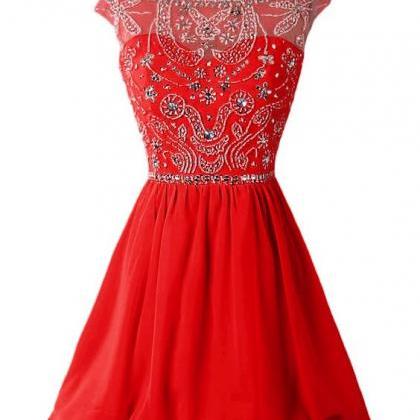 Homecoming Dresses, Red Beaded Homecoming Dress,..