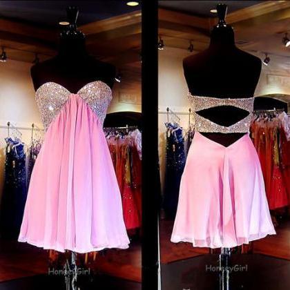Homecoming Dresses, Chiffon Pink Homecoming Dress,..