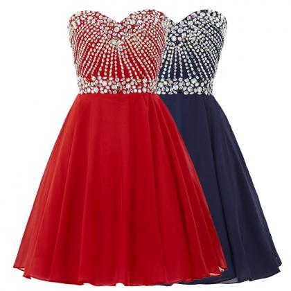 Homecoming Dresses, Red Beaded Homecoming Dress,..