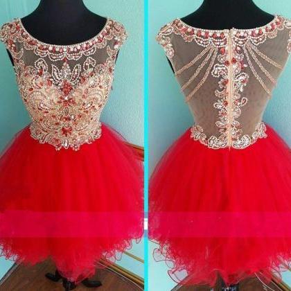 Homecoming Dresses, Pink Beaded Homecoming Dress,..