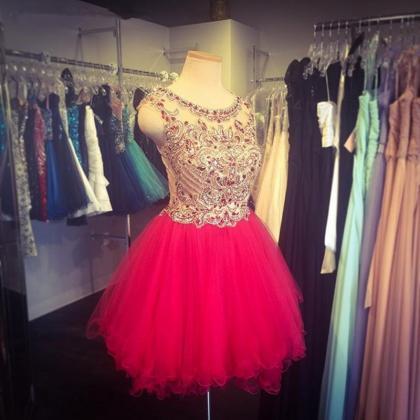 Homecoming Dresses, Pink Beaded Homecoming Dress,..
