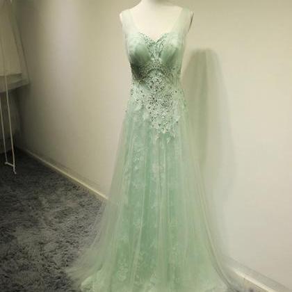 Mint Beading Lace Prom Dresses,long Party..