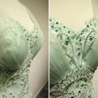 Mint Beading Lace Prom Dresses,long Party..