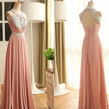 Blush Pink Halter Prom Dresses,lace Up Handmade..