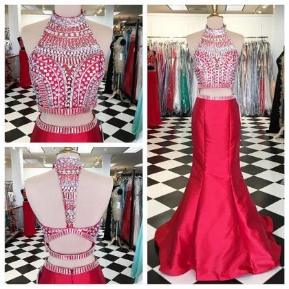 Light Red 2 Pieces Prom Dresses,mermaid Prom..