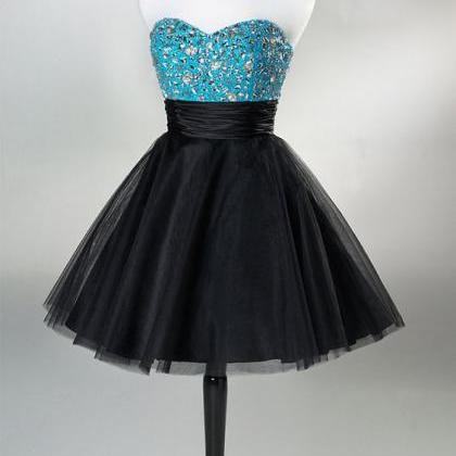 Strapless Homecoming Dress,black Skirt With Blue..