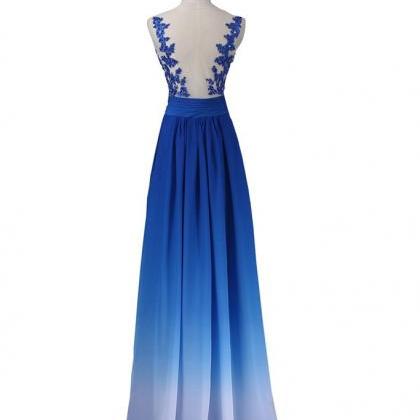 Beautiful Royal Blue Handmade Lace Long Prom..
