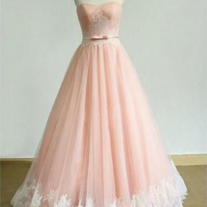 Strapless Long Lace Prom Dresses,back Up Lace Pink..