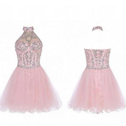 Pretty Pink Halter Beading Homecoming Dresses For..