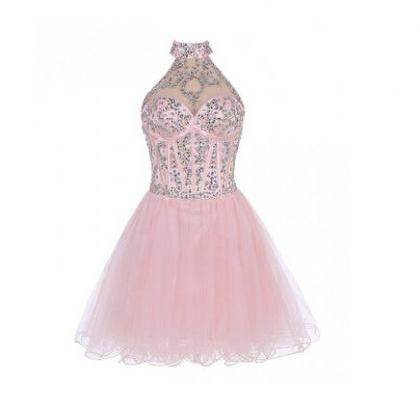 Pretty Pink Halter Beading Homecoming Dresses For..