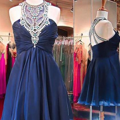 Navy Blue Homecoming Dress,cute Prom Dress,short..