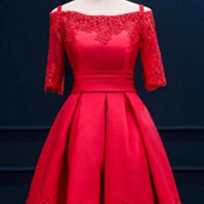 Homecoming Dresses,half Sleeves Lace Light Red..