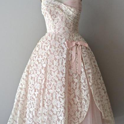 Homecoming Dresses,vintage Simple Lace Tulle Pink..