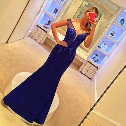 Evening Dresses, Prom Dresses,lace Prom Gown,royal..