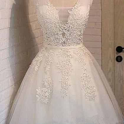 Cute White A Line Applique Bridesmaid Dress,tulle..
