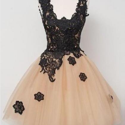 Champagne Short Tulle Homecoming Dresses Black..