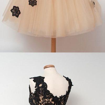 Champagne Short Tulle Homecoming Dresses Black..