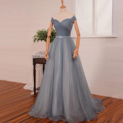 Off-the-shoulder Floor Length Tulle Ball Gown..