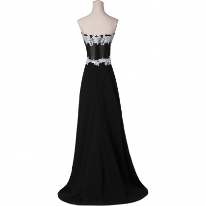 Black Floor Length High Split Chiffon Prom Dress..