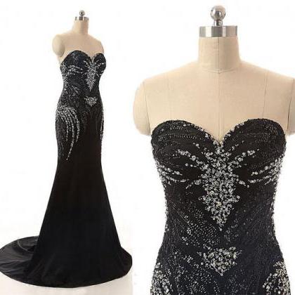 Black Sequinned Floor Length Trumpet Prom Dress..