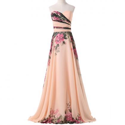 Floral Printed Floor Length A-line Chiffon Prom..
