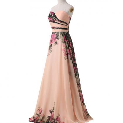 Floral Printed Floor Length A-line Chiffon Prom..