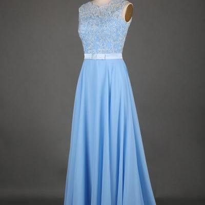 Charming Prom Dress,light Blue Chiffon Prom..