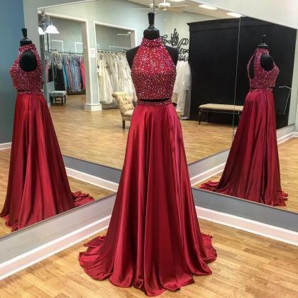 Two Pieces Prom Dresses, 2017 Prom Dresses, Long..