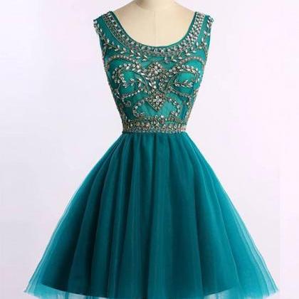 Green Short Tulle A-line Homecoming Dress..