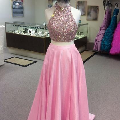 Long Pink Satin A-line Formal Dress, Featuring..