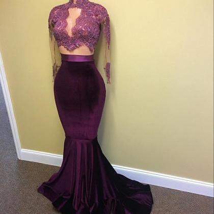 High Neck Prom Dress, Purple Mermaid Prom..