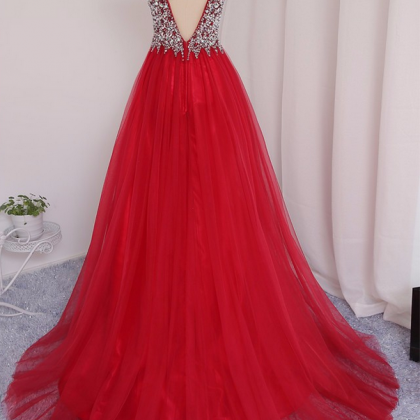 Prom Dress,long Prom Dresses,tulle Prom Dress,red..