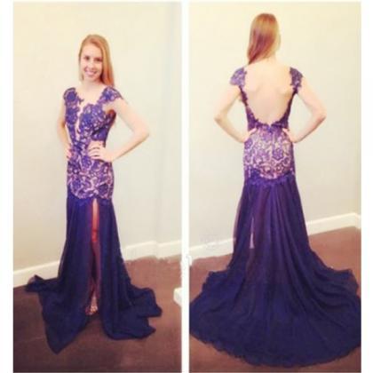Purple Prom Dress, Lace Prom Dress, Mermaid Prom..