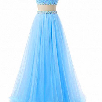 Two Pieces Bateau Bodice Beaded Prom Homecoming..