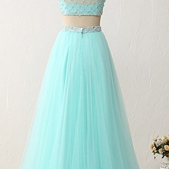Two Pieces Bateau Bodice Beaded Prom Homecoming..