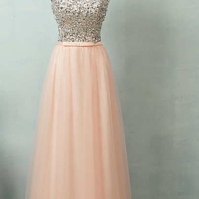 Gray Sexy A Line Tulle Beading Prom Dresses Formal..