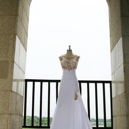 Beaded Crystal Prom Dresses White Fiesta Evening..