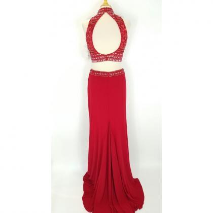 Two Parts Charming Long Chiffon Prom Dresses With..