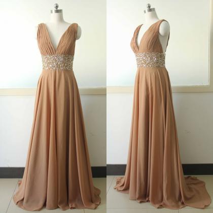 Sexy Seep V-neck Brown Chiffon Party Dress Sequins..