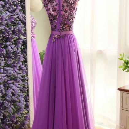 Long Tulle Prom Dress,lace Appliques Beads Prom..