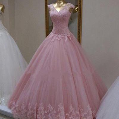 Elegant Prom Dress, Tulle Appliques Ball Gown Evening Dress,Long Evening Dresses,Appliques Prom Dresses