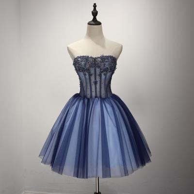  Homecoming Dresses New Arrival With Crystal Beaded A-line Strapless Blue Bridesmaid dresses