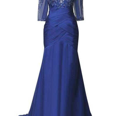 Formal Dresses Plus Size Women Evening Dresses Mermaid Elegant Royal Blue Chiffon Long
