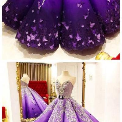 Strapless Butterfly Quinceanera Dress Purple Ball Gown