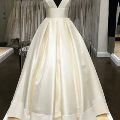 Simple V neck long prom gown formal evening dresse