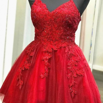 Lace appliques Homecoming Dresses Spaghetti Straps Beaded Short Prom Dress Mini Cocktail Party Gowns Sweet 16 Graduation Dresses